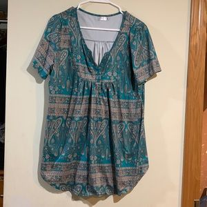 Teal with tan graphics